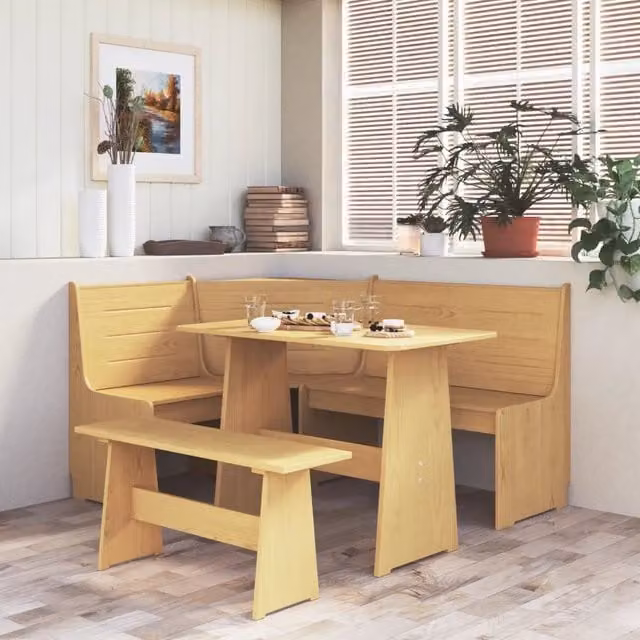 Panca Angolare REINE MERCATOXL in Legno di Pino Marrone e Beige L: 151 cm, P: 118,5 cm, H: 85 cm