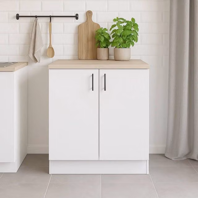 Mobile base sottolavello Nolia DMORA con 2 ante, Bianco e Rovere, L: 80 cm, P: 60 cm, H: 90 cm