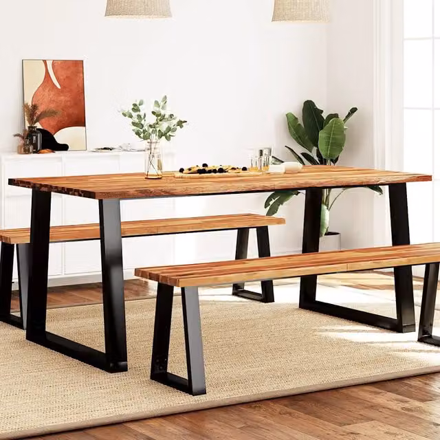 Tavolo da Pranzo Rettangolare in Legno di Acacia e Metallo con Bordi Vivi Marrone vidaXL L: 180 cm, P: 90 cm, H: 75 cm