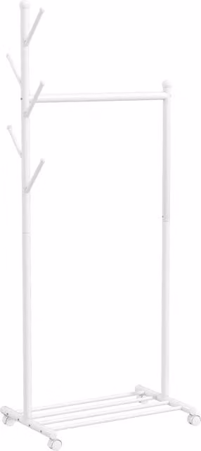 Stender Appendiabiti da Terra HOMCOM con Ruote, 5 Ganci e Ripiano Porta Scarpe, Bianco