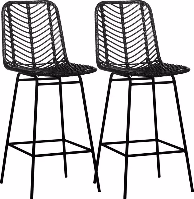 Set di 2 sgabelli da bar HOMCOM in stile bohémien con poggiapiedi in metallo e rattan PE, colore nero, Altezza: 66 cm