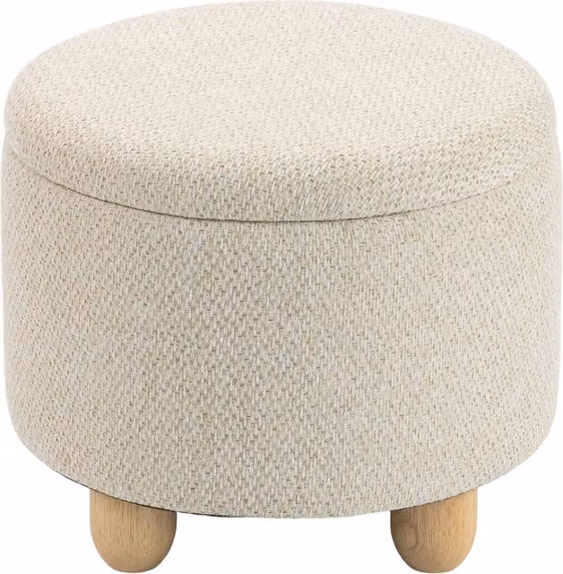 Pouf contenitore rotondo HOMCOM con coperchio in effetto iuta, beige, capacità 19 L