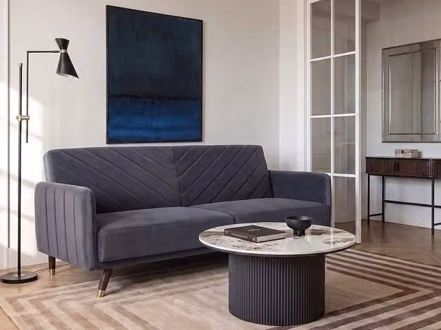 Divano Letto Click Clack Beliani in Velluto Grigio con Struttura in Legno e Poggiatesta Regolabile per Soggiorno Moderno