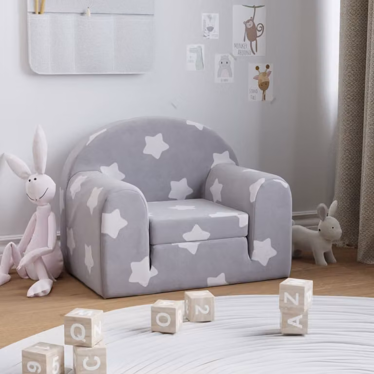 vidaXL Divano Letto per Bambini Grigio con Motivo a Pois in Morbido Peluche e Schiuma