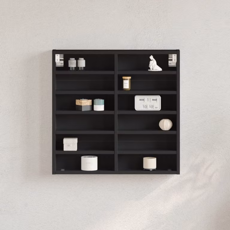 Armadietto con Vetrina vidaXL Nero in Legno e MDF con Ante in Vetro, L: 60 cm, P: 8,5 cm, H: 58 cm