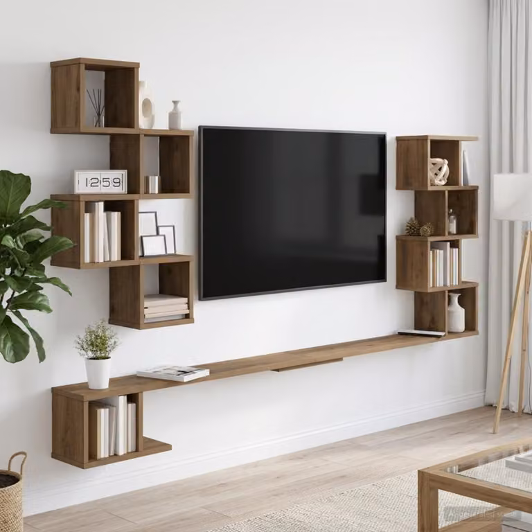 vidaXL Mensola TV da muro moderna in legno color rovere, L 180 x P 15 x H 94 cm