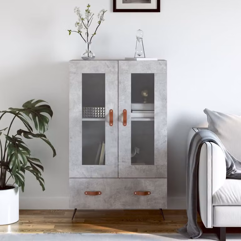 Credenza moderna vidaXL in legno multistrato e metallo, colore grigio cemento, L: 69,5 cm, P: 31 cm, H: 115 cm