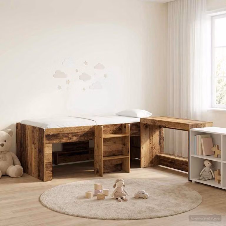 Letto alto per bambini vidaXL con scrivania in legno marrone L: 193 cm, P: 96 cm, H: 120 cm