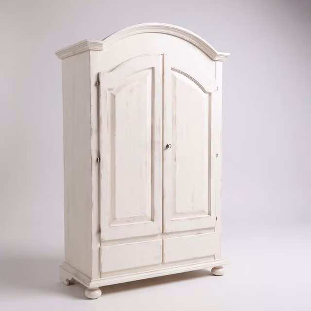 Armadio shabby chic in legno di pino bianco con 2 ante e cassetti interni Mobili 2G L/P/H: 125 x 61 x 200 cm