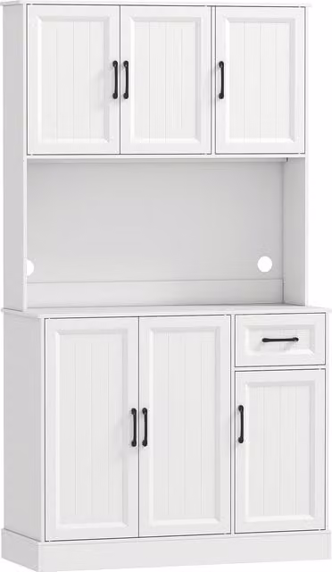 Armadio cucina moderno HOMCOM in MDF bianco con piano di lavoro e ripiani regolabili, Altezza: 180,5 cm