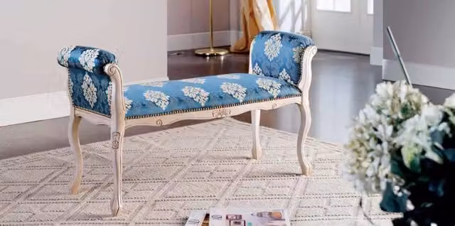 Panca imbottita in legno di faggio stile shabby chic con decoro floreale Mobili 2G L: 105 cm, P: 40 cm, H: 44 cm