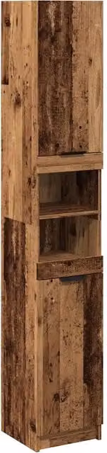 Armadietto da bagno in legno rustico marrone con ante a battente e ripiani interni DESIGN IN L/P/H: 32 x 34 x 188,5 cm