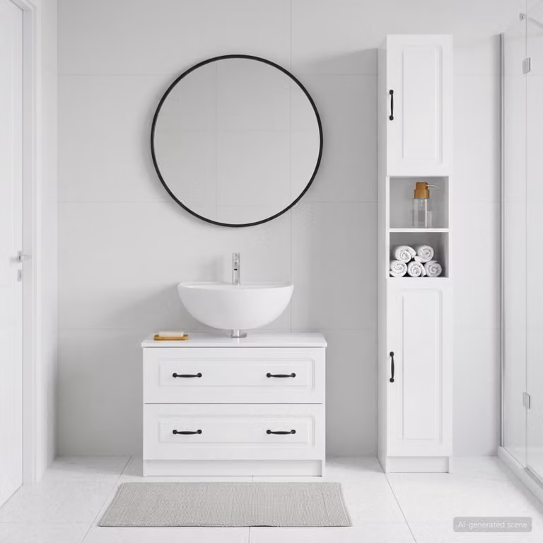 Set di mobili da bagno vidaXL UTRECHT composto da 2 pezzi, armadietto a muro e mobile lavabo, bianco lucido