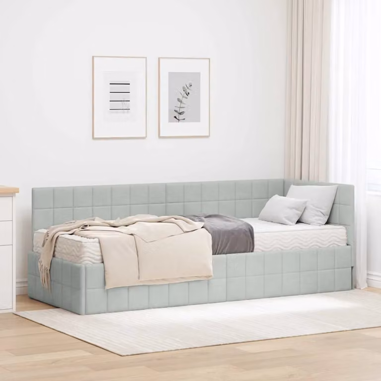 vidaXL Struttura Letto Angolare con 2 Materassi in Velluto Grigio, L/P/H: 200 x 80 x 84 cm