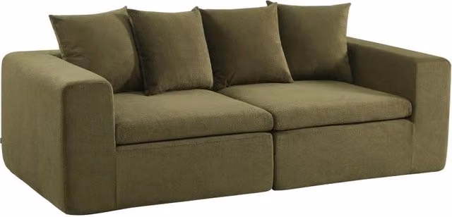 Divano modulare SWEEEK a 3 posti in tessuto ciniglia, moderno e combinabile, disponibile in grigio o verde, L: 219 cm, P: 95 cm, H: 82 cm