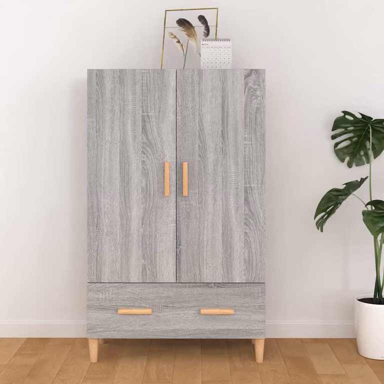 Credenza a parete vidaXL in legno multistrato e MDF, Grigio opaco, L: 70 cm, P: 31 cm, H: 115 cm