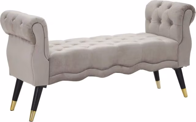 Panca Paris Charme1921 in velluto grigio e oro con struttura in legno L: 120 cm, P: 40 cm, H: 60 cm