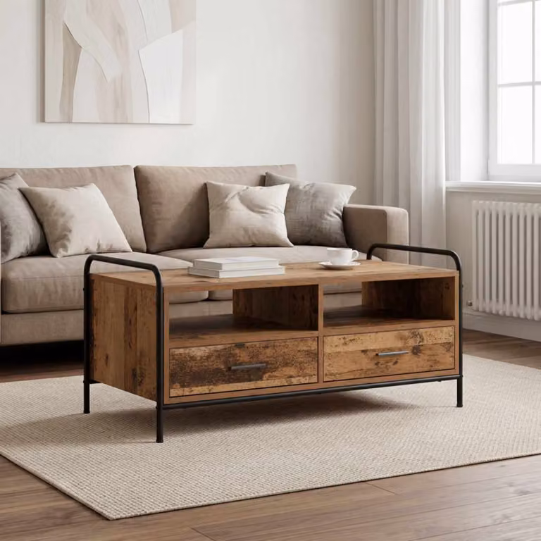 vidaXL Tavolino da salotto moderno in legno e metallo marrone L/P/H: 99,5 x 49 x 46 cm