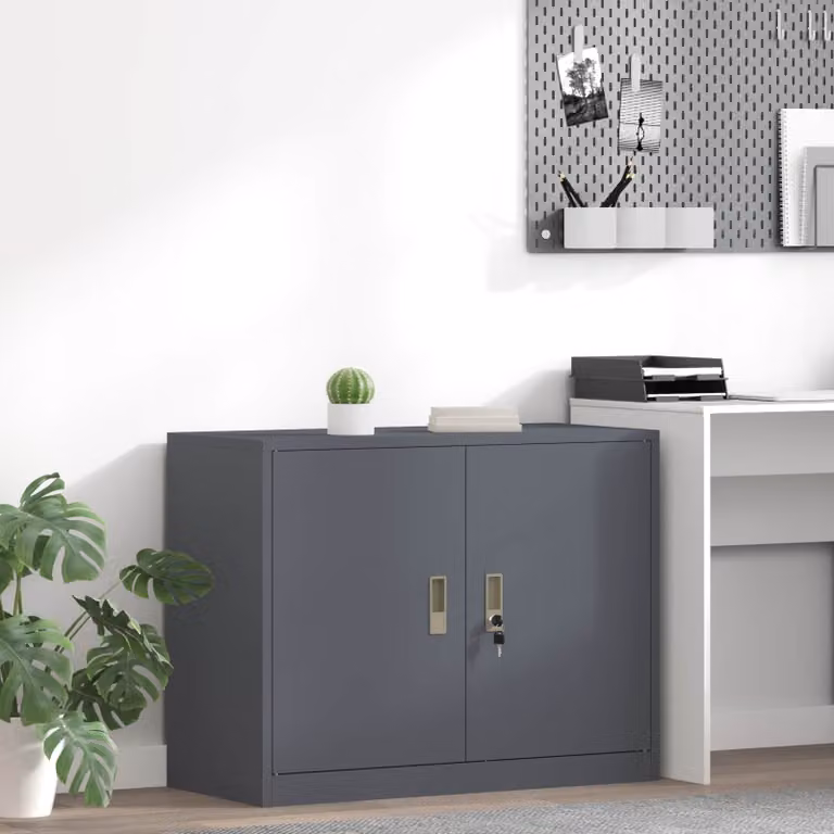 Armadio in metallo vidaXL stile industriale con ante a battente e serratura, colore antracite, L: 90 cm, P: 40 cm, H: 70 cm