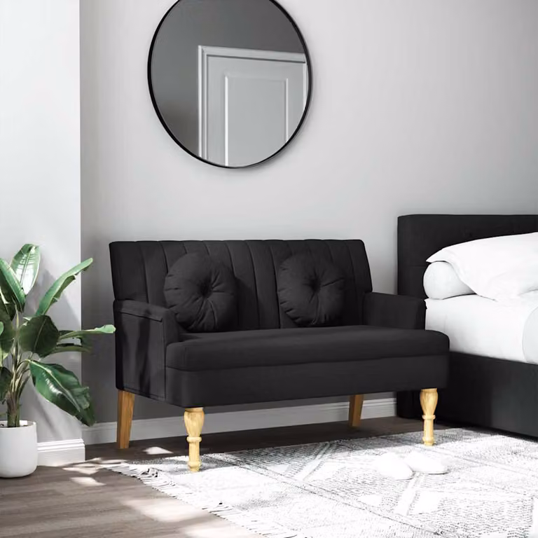 vidaXL Panca con Cuscini Nera in Tessuto con Braccioli L: 113 cm, P: 64,5 cm, H: 75,5 cm