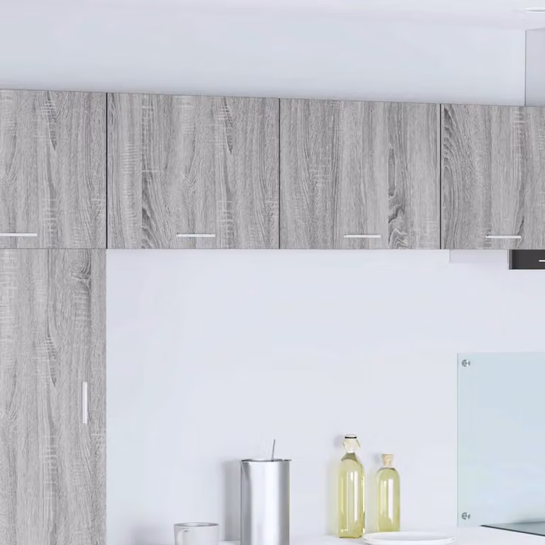 Set di 2 pensili da cucina moderni vidaXL in MDF, colore Grigio e Bianco