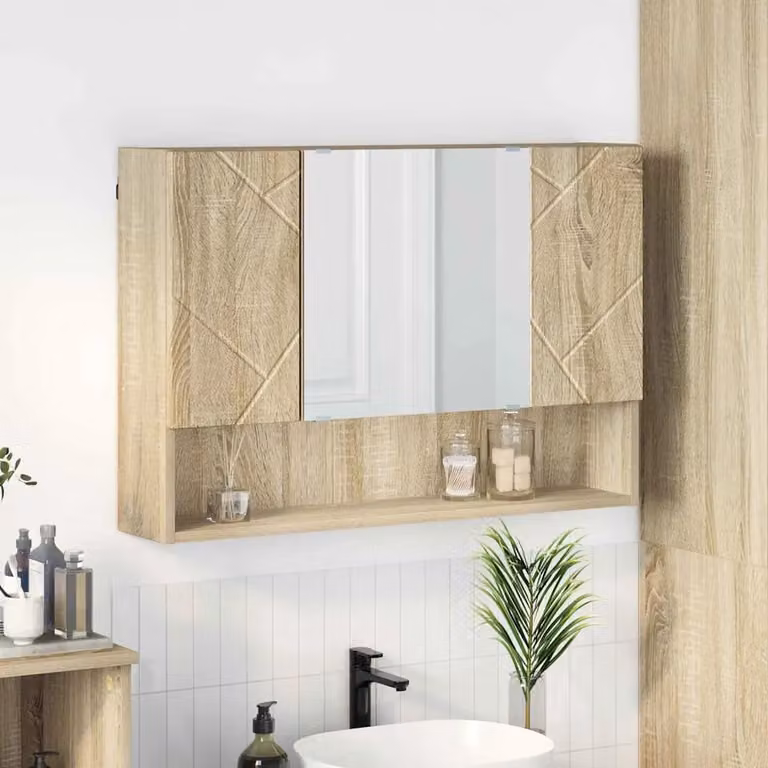 Mobiletto per specchio da appendere al muro vidaXL in Rovere Sonoma, Marrone, L: 80 cm, P: 17 cm, H: 55 cm