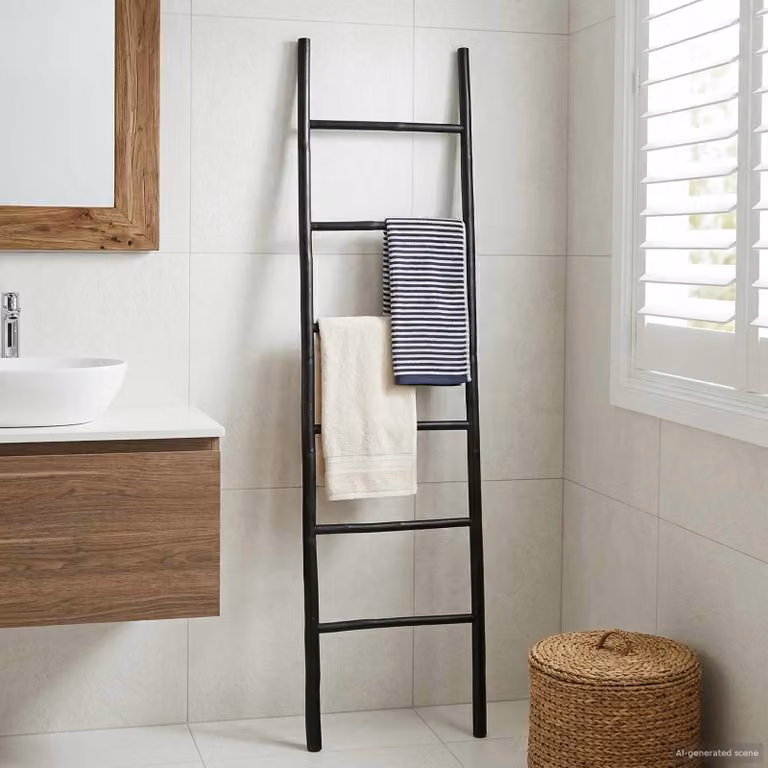 vidaXL Scala per Coperte in Bambù Nero L: 50 cm, H: 190 cm