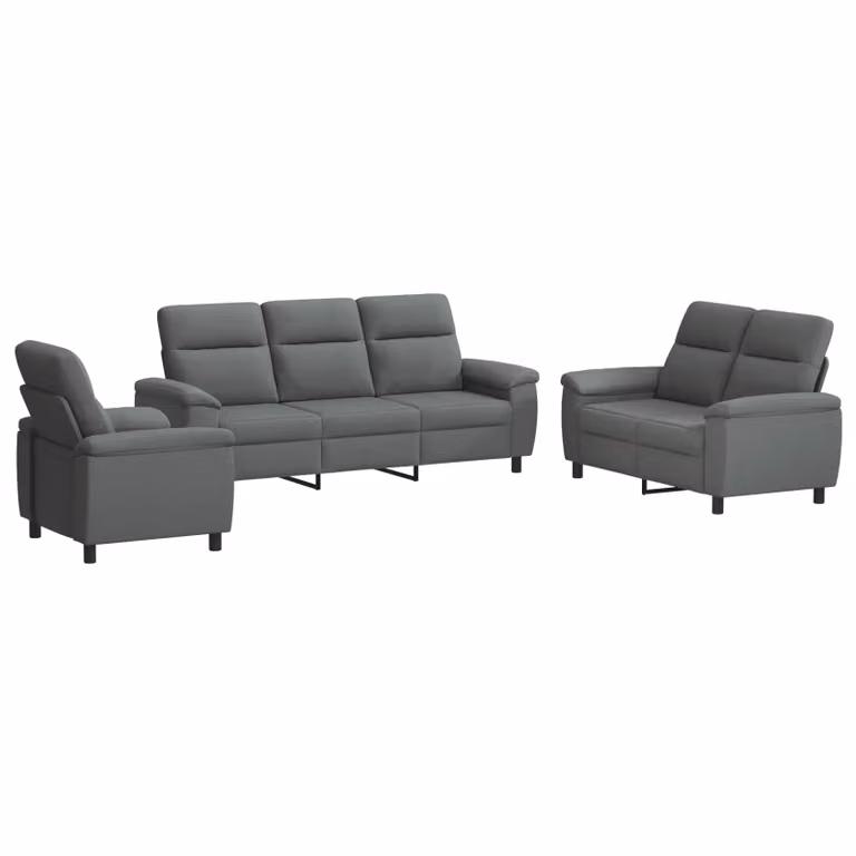 Set di divani moderno vidaXL in tessuto grigio scuro con struttura in metallo, composto da 3 pezzi per il tuo soggiorno