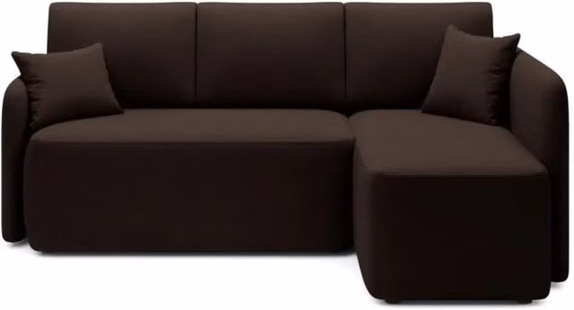 Divano ad angolo L MEUBLORAMA marrone con funzione letto, poggiatesta regolabile e contenitore, struttura in legno massello e rivestimento in tessuto
