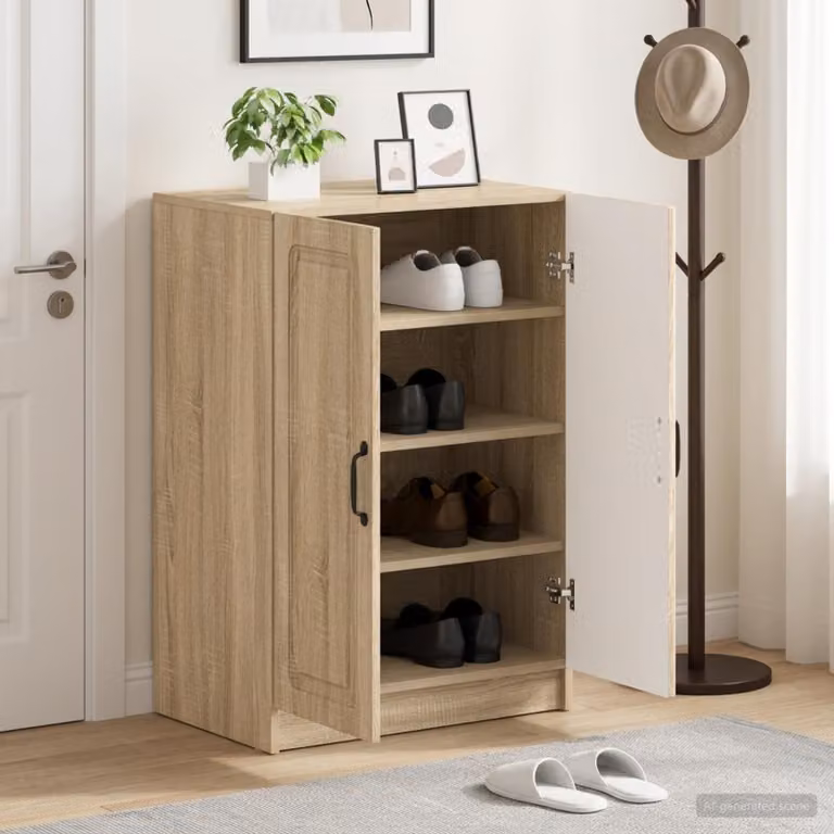 Mobile porta scarpe UTRECHT vidaXL in legno e metallo, Rovere Sonoma, L: 59,5 cm, P: 39,5 cm, H: 87 cm