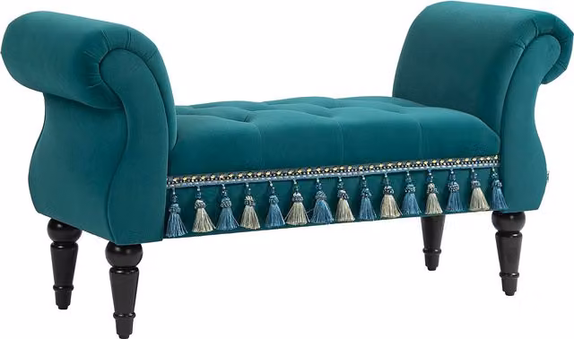 Panca Imbottita HOMCOM in Velluto Verde con Design Vintage, L: 117 cm, P: 40 cm, H: 58 cm