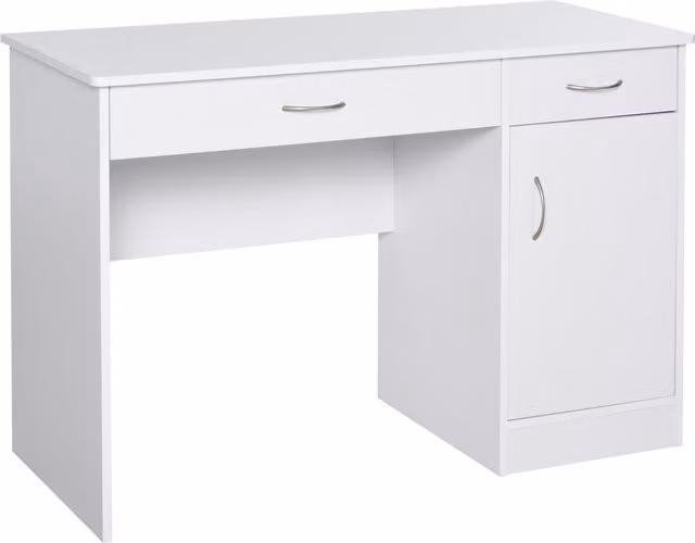 Scrivania moderna per PC e computer Aosom con 2 cassetti e 1 armadietto in legno bianco