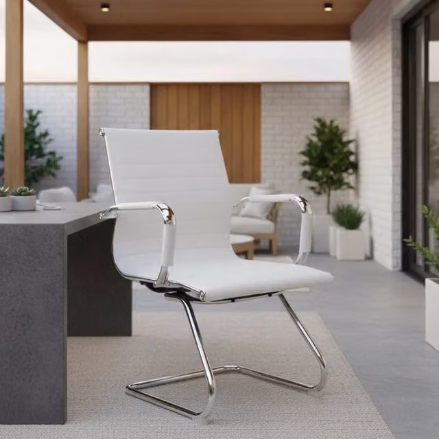 Sedia da ufficio e sala d'attesa Dfusett con braccioli, seduta ergonomica moderna in bianco, L: 62 cm, P: 54 cm, H: 89 cm