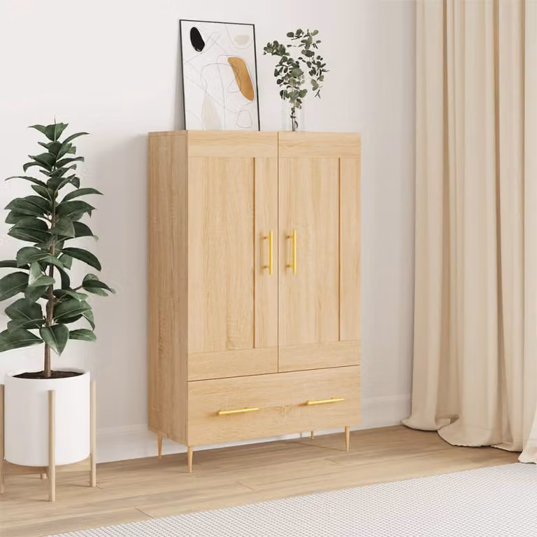 Credenza moderna vidaXL in legno multistrato color rovere sonoma, L: 69,5 cm, P: 31 cm, H: 115 cm