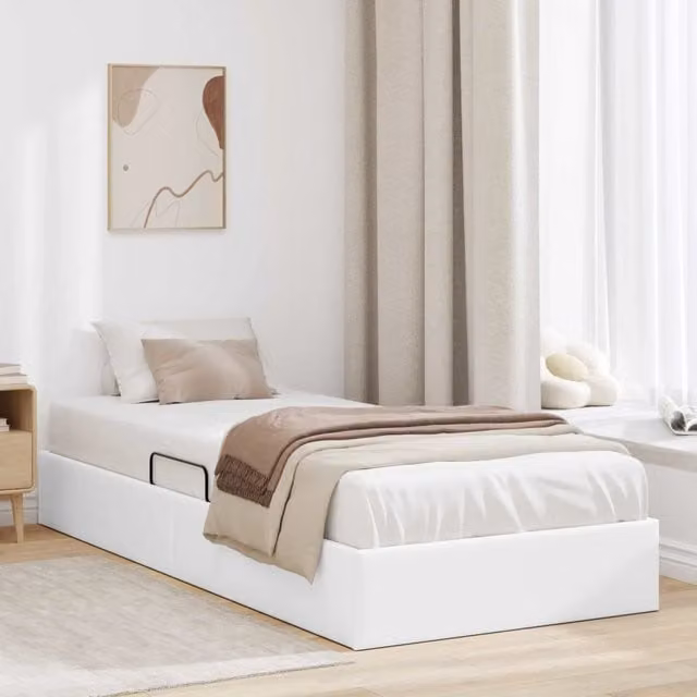 Letto ottomano vidaXL in pelle sintetica bianco con base a sollevamento L/P/H: 203 x 100 x 140 cm