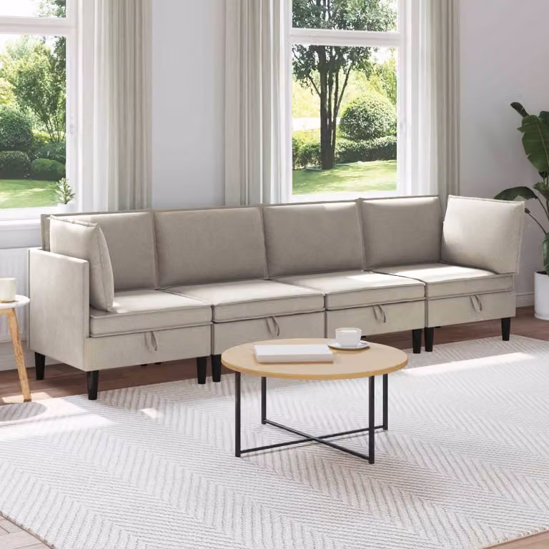 Set di mobili per il soggiorno moderno vidaXL composto da 4 pezzi in tessuto beige e marrone con design a forma di L e cuscini inclusi