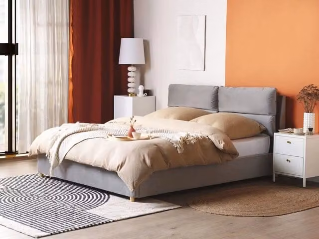 Letto matrimoniale con contenitore Beliani in velluto grigio, L/P/H: 160 x 200 x 105 cm