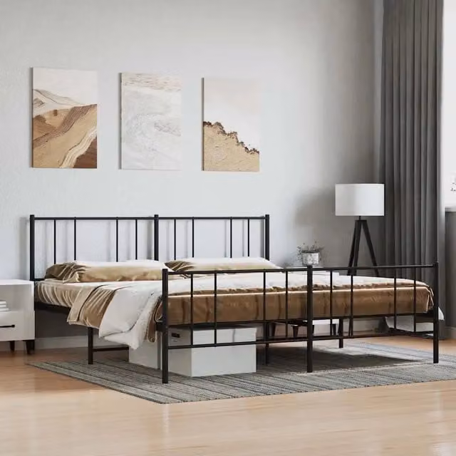 Struttura Letto in Metallo Design Mania con Pediera e Giroletto Nero L/P: 180 x 200 cm