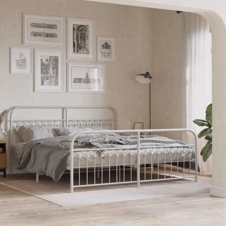 vidaXL Giroletto in metallo con testiera e pediera, Bianco, L: 187 cm, P: 207 cm, H: 100 cm