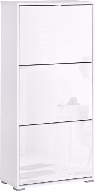 Mobile porta scarpe HOMCOM in legno con 3 ante ribaltabili, Bianco laccato, L: 60 cm, P: 26 cm, H: 124 cm
