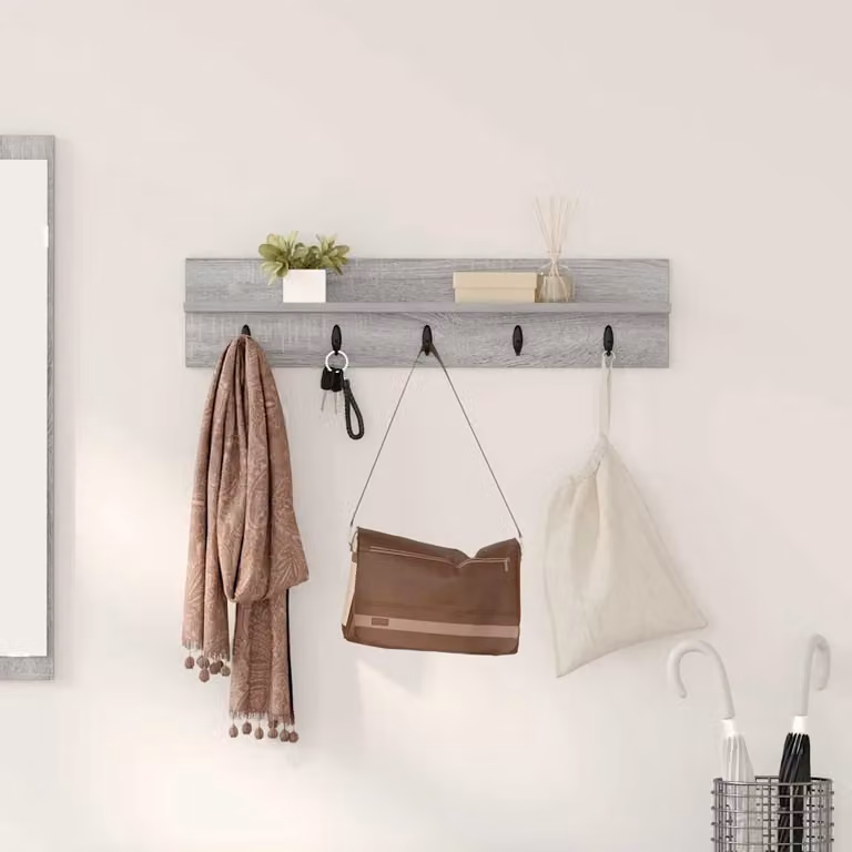 Appendiabiti a muro vidaXL Grigio con ganci distribuiti L: 80 cm, P: 10,5 cm, H: 18 cm