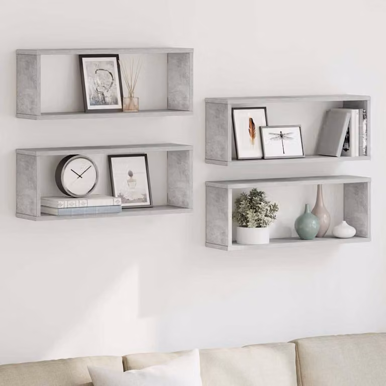 Set di 4 mensole a cubo da parete vidaXL in legno, colore grigio cemento, L 60 cm x P 23 cm x H 15 cm