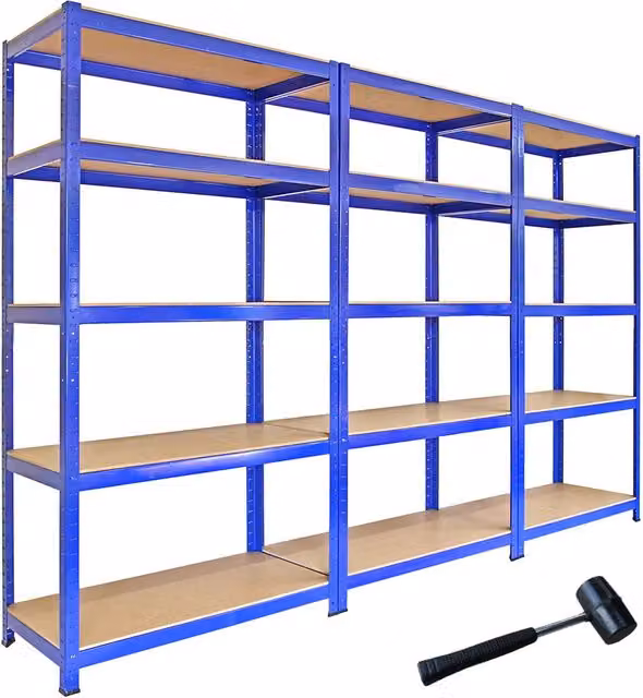 Set di 3 Scaffali in Metallo e MDF Monster Shop Blu con Ripiani Regolabili L: 90 cm, P: 50 cm, H: 180 cm