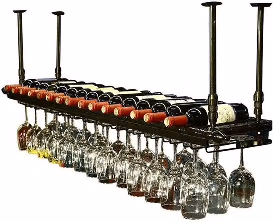 Portabottiglie a muro in metallo nero opaco stile moderno per cucina e bar, L: 120 cm