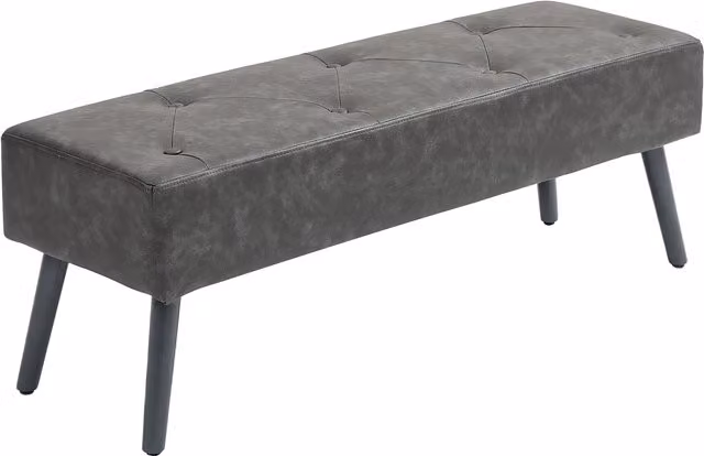 Panca imbottita HOMCOM in ecopelle grigia con gambe in legno per camera o soggiorno L: 114 cm, P: 38 cm, H: 42 cm