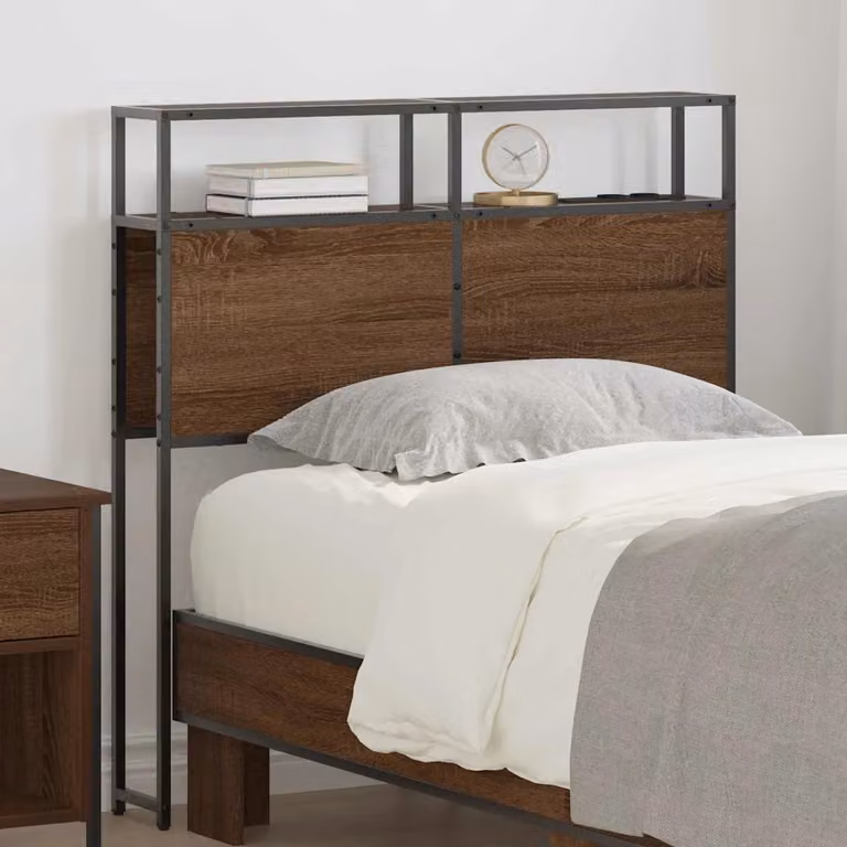 Testata del letto con contenitore vidaXL in legno e metallo marrone con ripiano integrato e porta di ricarica USB L 98 cm x H 78 cm x P 15 cm