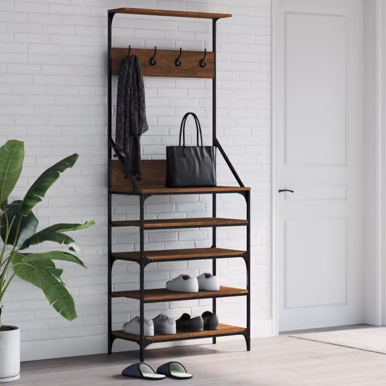 vidaXL Appendiabiti con Porta Scarpe in Rovere Marrone L: 70 cm, P: 34 cm, H: 184 cm