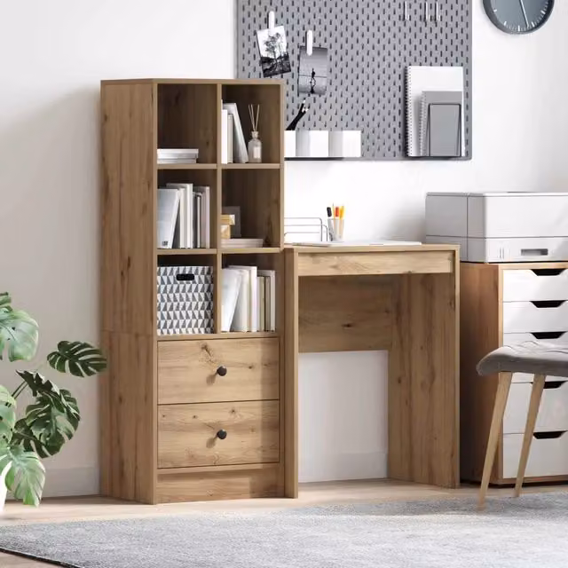 Set di 2 Scrivanie moderne con scaffale vidaXL in legno e MDF color marrone L: 105,5 cm, P: 34 cm, H: 127 cm