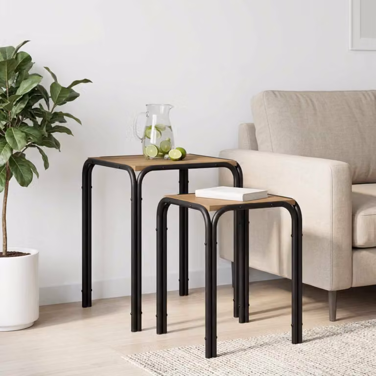 vidaXL Tavolo laterale moderno in rovere e metallo, marrone, L 41 cm x P 40 cm x H 50 cm
