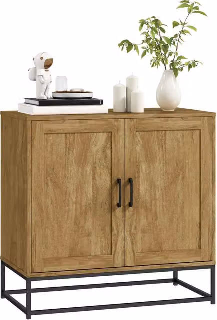 Consolle da ingresso Xylo con 2 ripiani in legno e acciaio, colore marrone e nero, L 80 cm x P 40 cm x H 78 cm